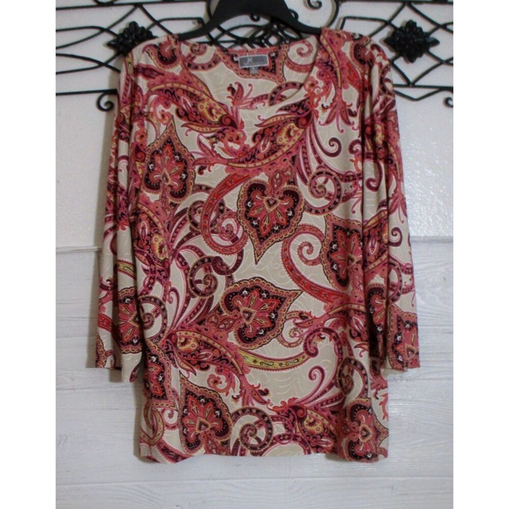 JM Collection Women's Knit Top Size XL Long Sleeve Multicolor Floral Round Neck